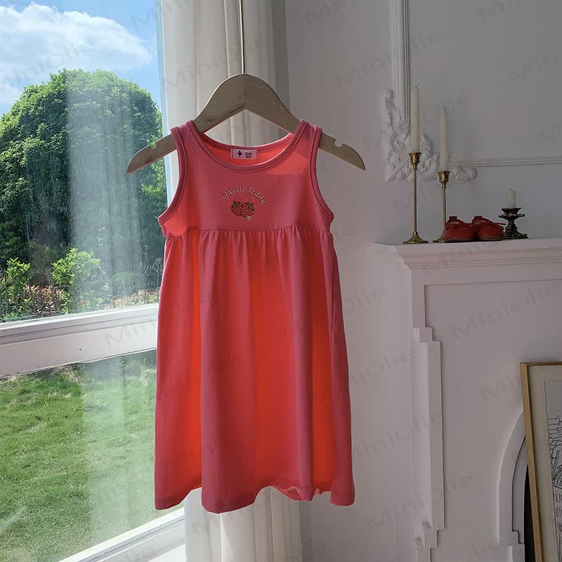 Toddler Girl Fruit Embroidered Sleeveless Dress - Red - 8-9T - image 5