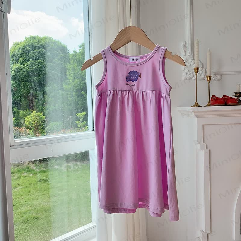 Toddler Girl Fruit Embroidered Sleeveless Dress - Purple - 8-9T - image 6