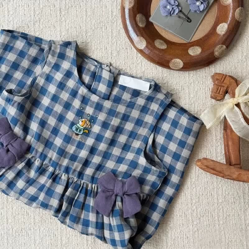 Toddler Girl Blue Plaid Bow Sleeveless Dress - image 2