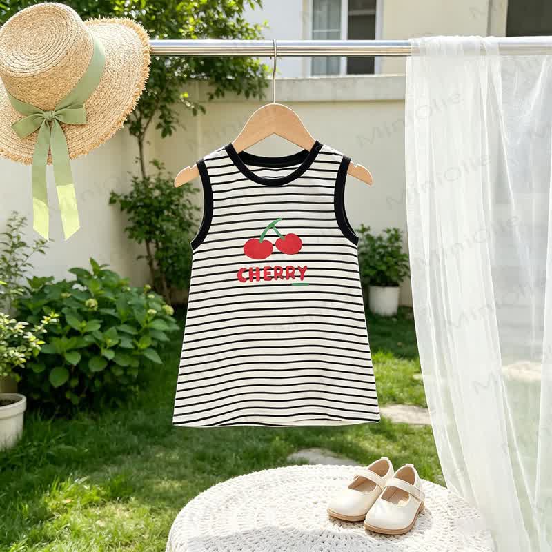 Toddler Baby Girl Cartoon Print Sleeveless Dress - Black Striped - 8-9T - image 2