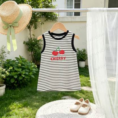 Toddler Baby Girl Cartoon Print Sleeveless Dress - Black Striped - 8-9T - image 2