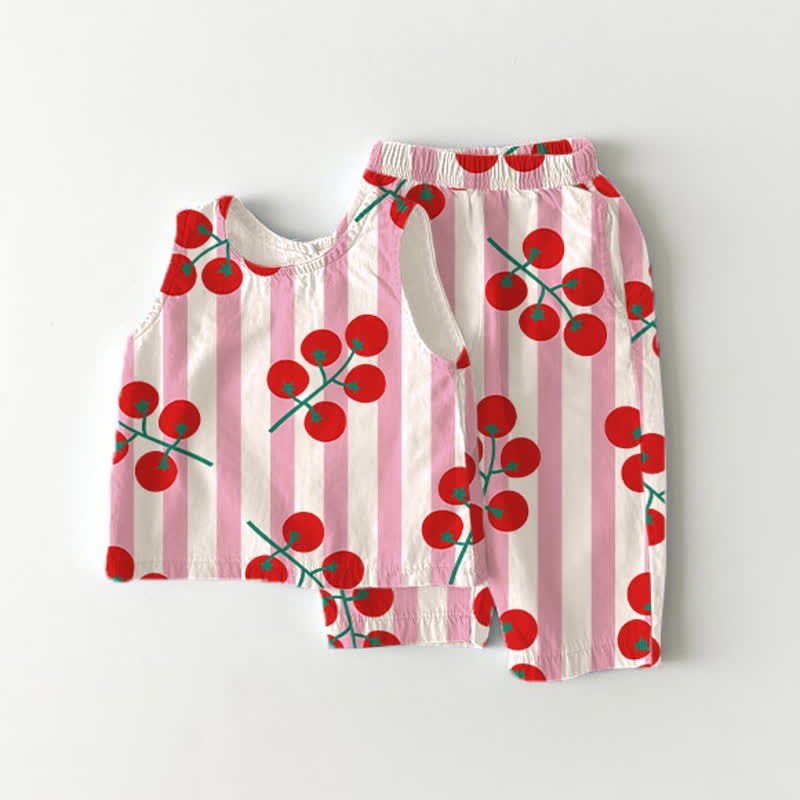 Baby Girls Toddler Pink Striped Tomato Sleeveless 2-piece Set - Pink - 5-7T - image 1