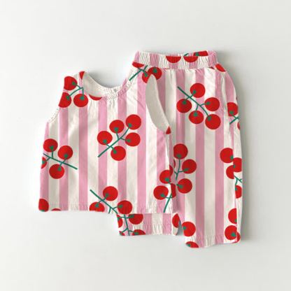 Baby Girls Toddler Pink Striped Tomato Sleeveless 2-piece Set - Pink - 5-7T - image 1
