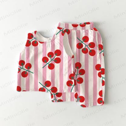 Baby Girls Toddler Pink Striped Tomato Sleeveless 2-piece Set - Pink - 5-7T - image 1