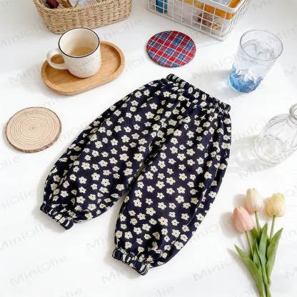 Toddler Cotton Elastic Waist Pants - Black Flower - 8-9T - image 6