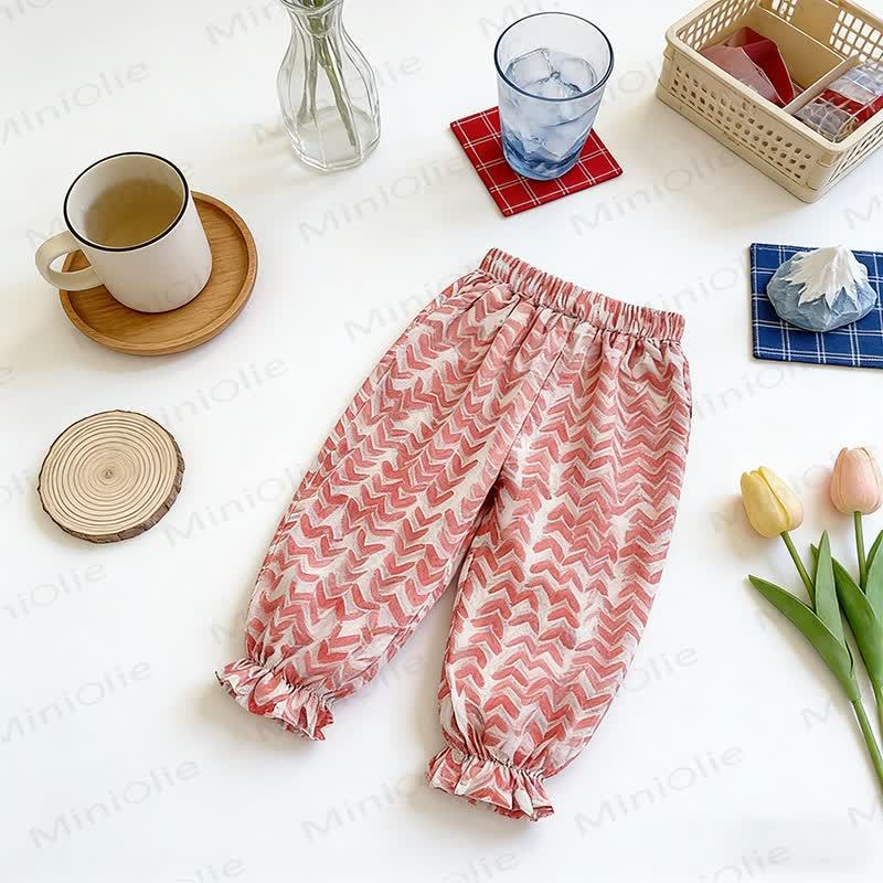 Toddler Cotton Elastic Waist Pants - Red Geometric Patterns - 8-9T - image 9