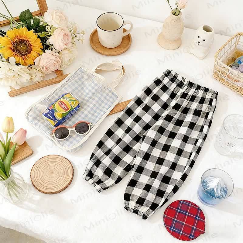 Toddler Cotton Elastic Waist Pants - Black Plaid - 8-9T - image 11