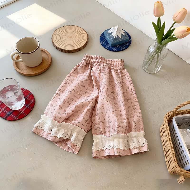 Toddler Girls Gingham Lace Hem Lounge Pants - Pink Flower - 8-9T - image 9