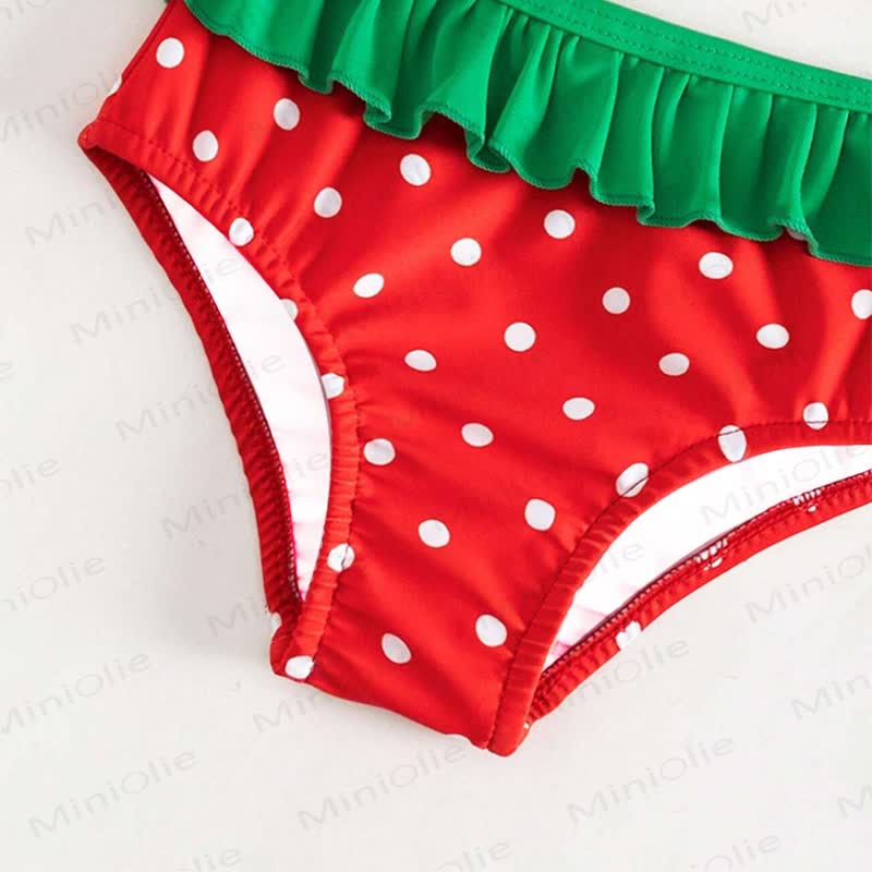 Toddler Girls Strawberry Polka Dot Swimwear Two Piece Set with Swim Cap - image 3