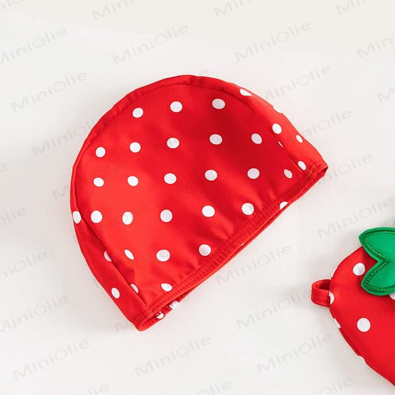Toddler Girls Strawberry Polka Dot Swimwear Two Piece Set with Swim Cap - image 4