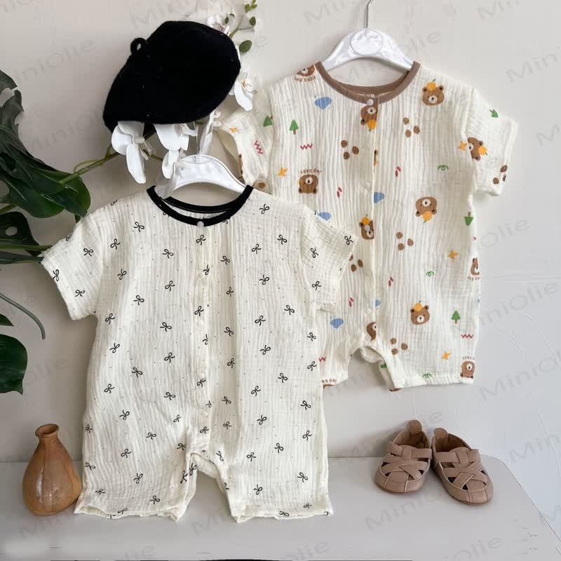 Baby White Short Sleeves Button Front Romper - image 1