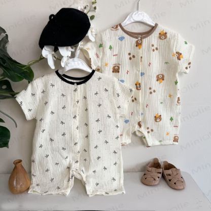 Baby White Short Sleeves Button Front Romper - image 1
