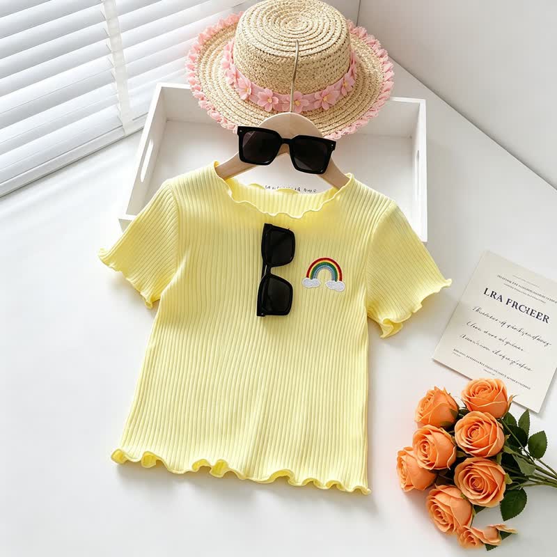 Toddler Baby Girl Ribbed Animal Embroidered Ruffle Trim T-Shirt - Yellow - 4-5T - image 5
