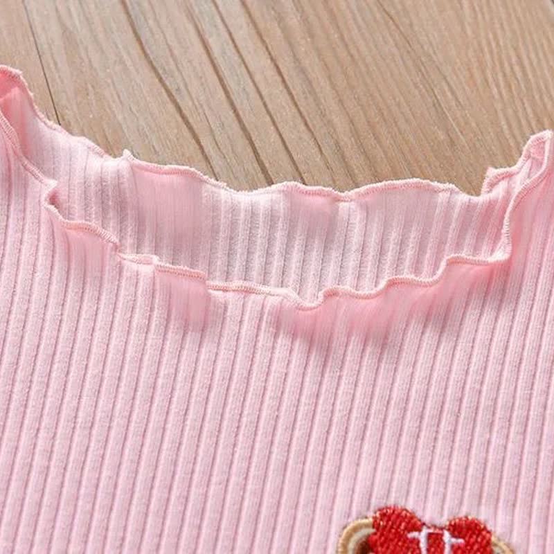 Toddler Baby Girl Ribbed Animal Embroidered Ruffle Trim T-Shirt - image 9