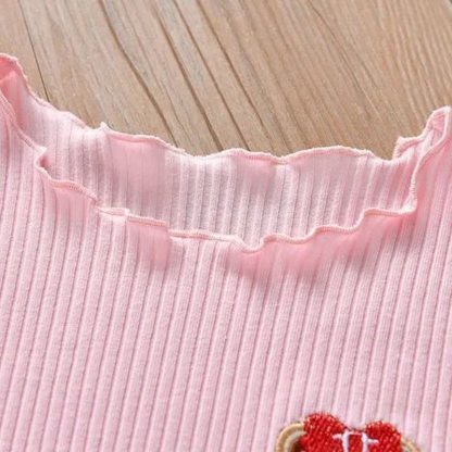 Toddler Baby Girl Ribbed Animal Embroidered Ruffle Trim T-Shirt - image 9