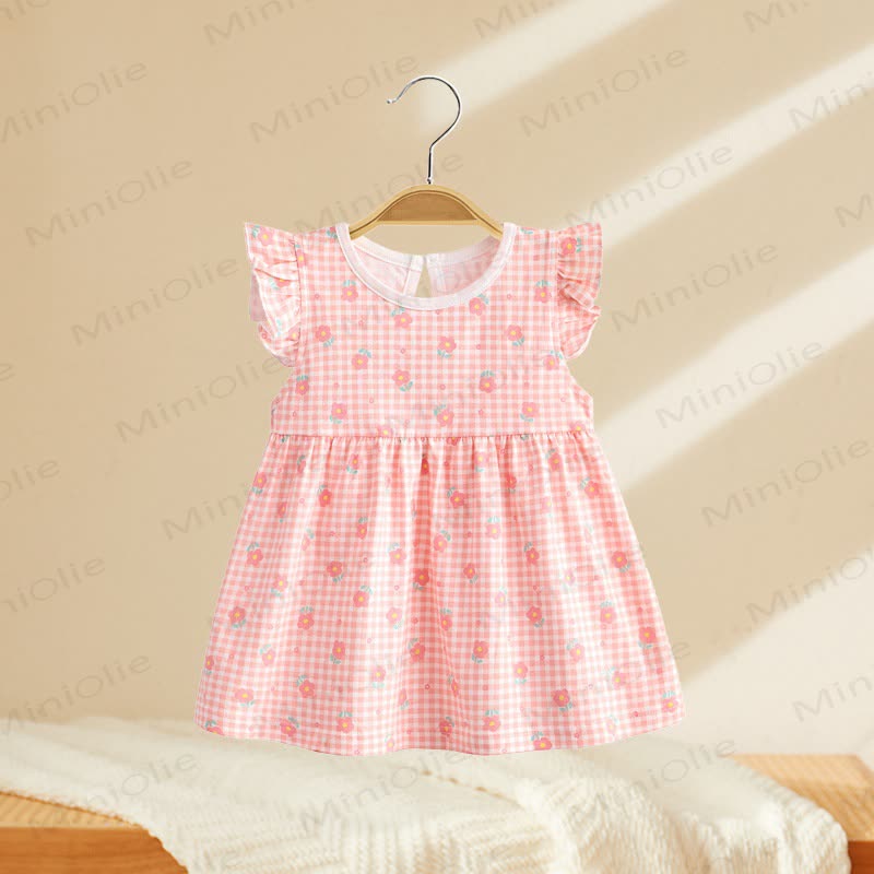 Toddler Baby Girls Print Flutter Sleeve Summer Dress - Pink Checkered - 4-5T - image 2
