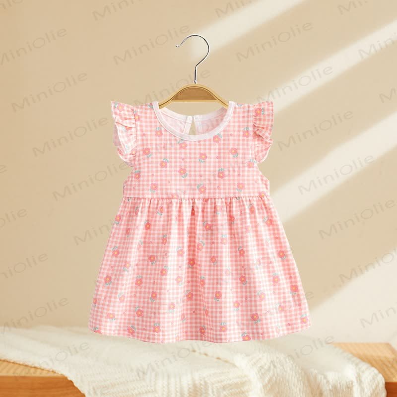 Toddler Baby Girls Print Flutter Sleeve Summer Dress - Pink Checkered - 4-5T - image 2