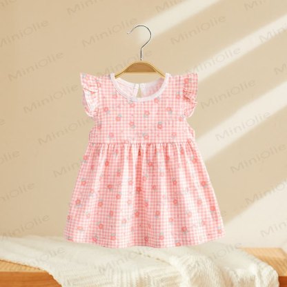Toddler Baby Girls Print Flutter Sleeve Summer Dress - Pink Checkered - 4-5T - image 2