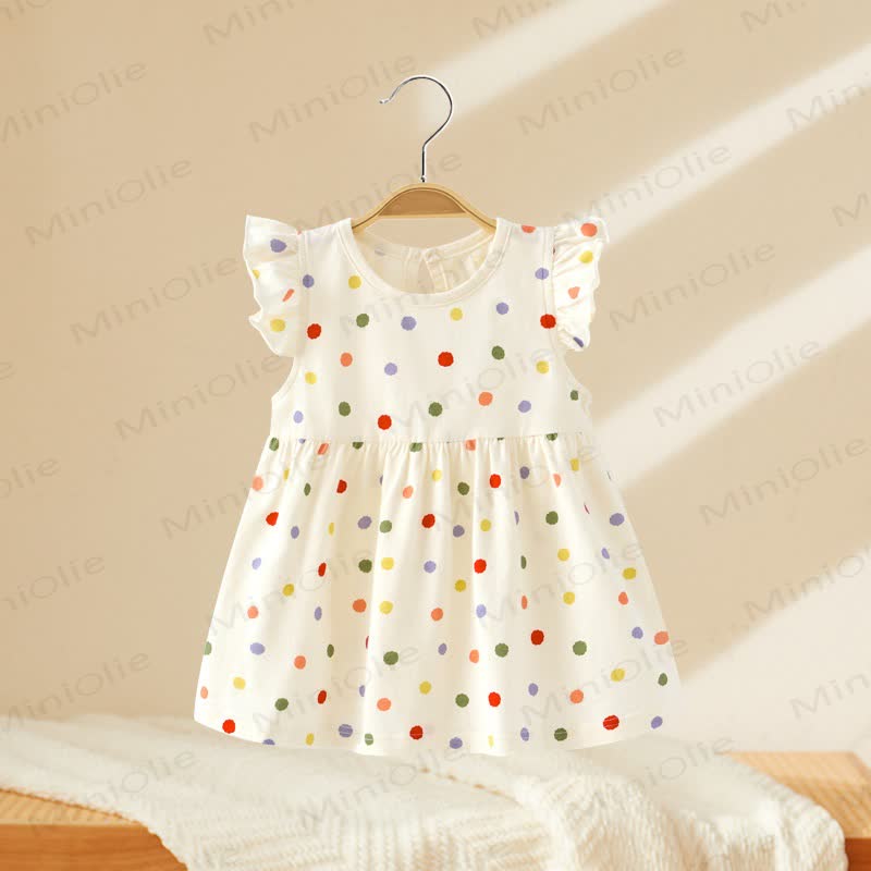 Toddler Baby Girls Print Flutter Sleeve Summer Dress - White Polka Dots - 4-5T - image 1