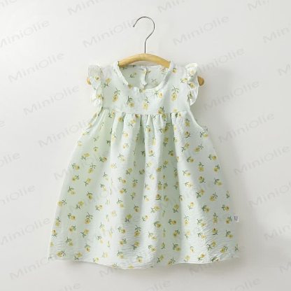 Toddler Baby Girl Flower Print Flutter Sleeve Summer Dress - Green Floral - 8-9T - image 1