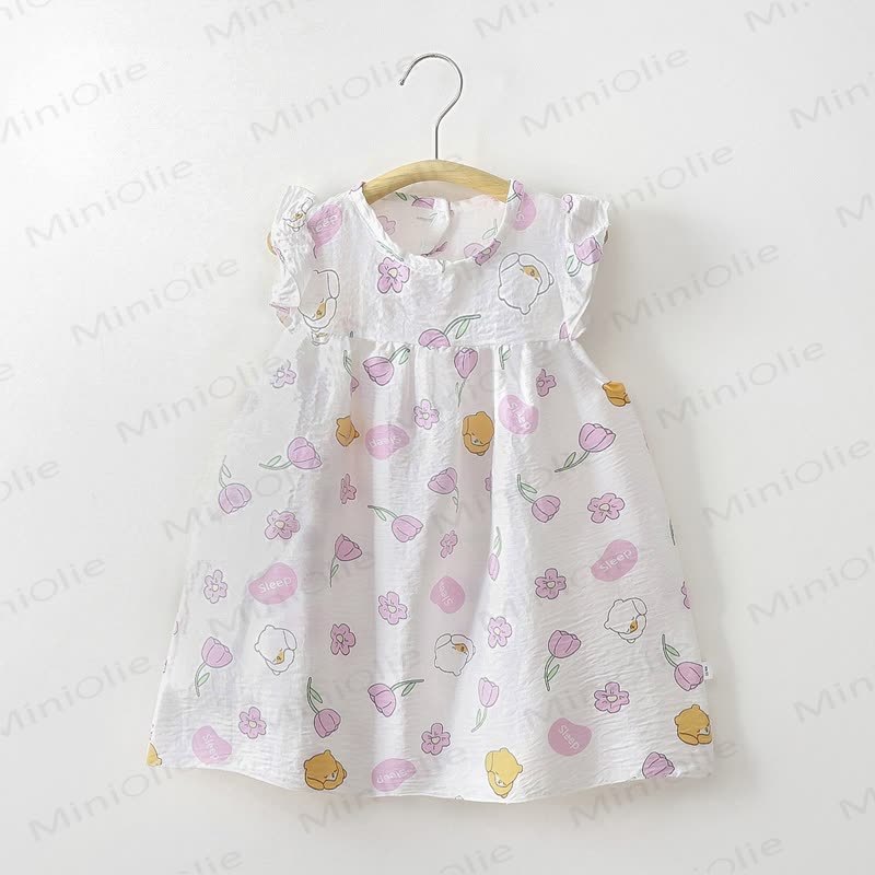 Toddler Baby Girl Flower Print Flutter Sleeve Summer Dress - White Flowers - 8-9T - image 4