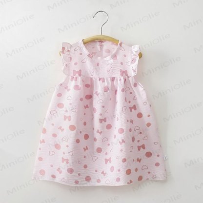 Toddler Baby Girl Flower Print Flutter Sleeve Summer Dress - Pink Heart - 8-9T - image 5