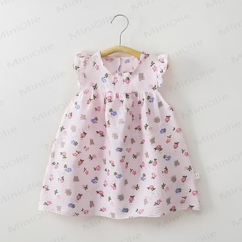 Toddler Baby Girl Flower Print Flutter Sleeve Summer Dress - Pink Bear - 8-9T - image 6
