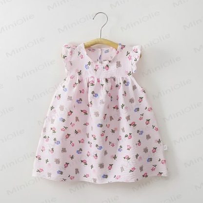 Toddler Baby Girl Flower Print Flutter Sleeve Summer Dress - Pink Bear - 8-9T - image 6