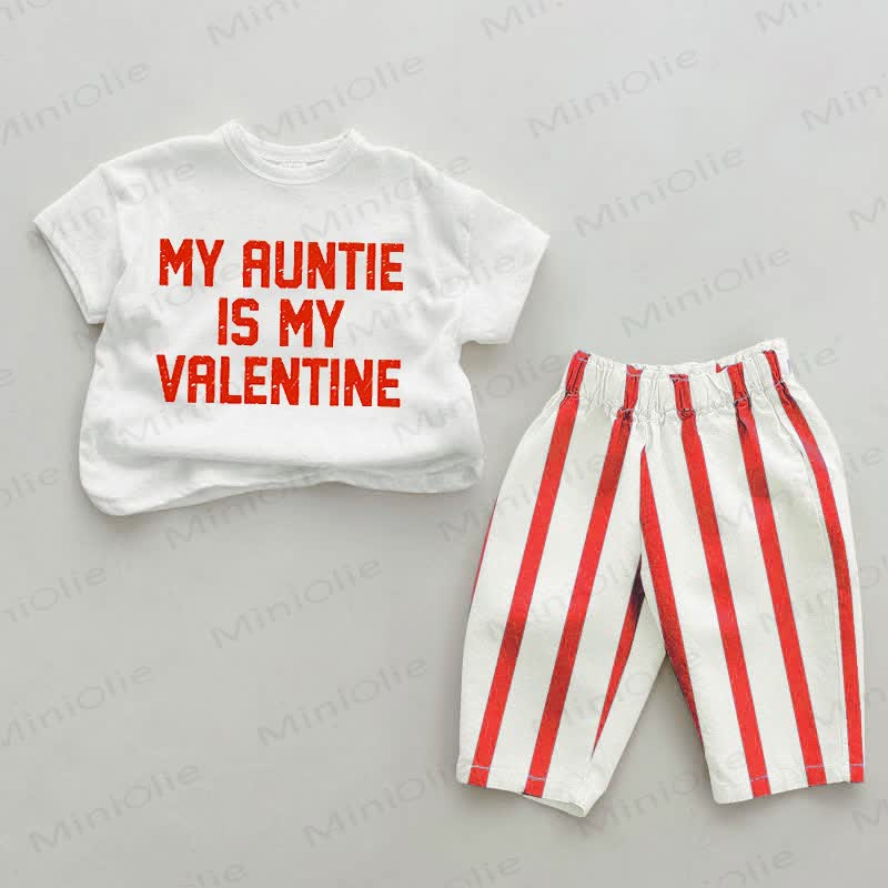 MY AUNTIE IS MY VALENTINE Baby Red Striped 2-piece Set - White&Red - 2-3T - image 1