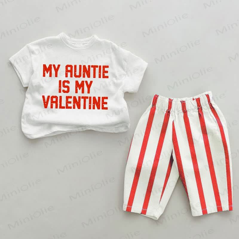 MY AUNTIE IS MY VALENTINE Baby Red Striped 2-piece Set - White&Red - 2-3T - image 1
