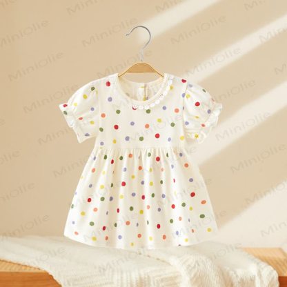 Toddler Baby Girls Print Puff Sleeve Summer Dress - White Polka Dots - 4-5T - image 2