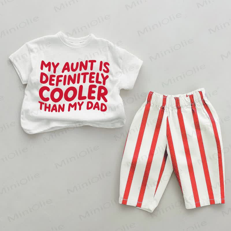 MY AUNT IS DEFINITELY COOLER THAN MY DAD Baby Red Vertical Striped 2-piece Set - White&Red - 2-3T - image 1