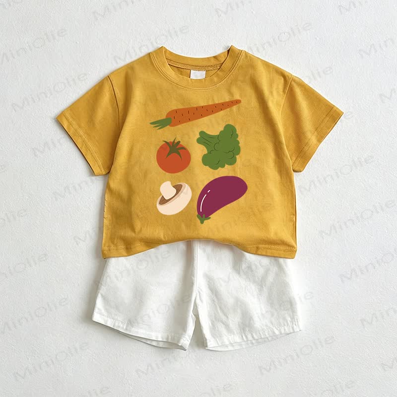 Baby Vegetable Print Yellow&White Tee and Shorts 2-Piece Set - Yellow&White - 3-5T - image 1