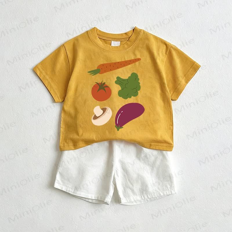 Baby Vegetable Print Yellow&White Tee and Shorts 2-Piece Set - Yellow&White - 3-5T - image 1