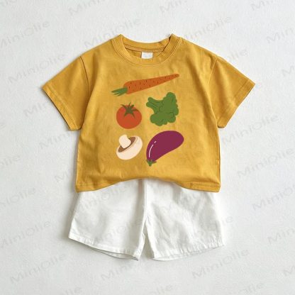 Baby Vegetable Print Yellow&White Tee and Shorts 2-Piece Set - Yellow&White - 3-5T - image 1