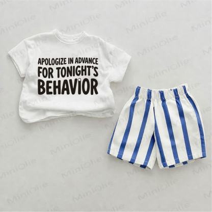 APOLOGIZE IN ADVANCE FOR TONIGHT'S BEHAVIOR Baby Slogan Blue Vertical Striped 2-piece Shorts Set - White&Blue - 2-3T - image 1