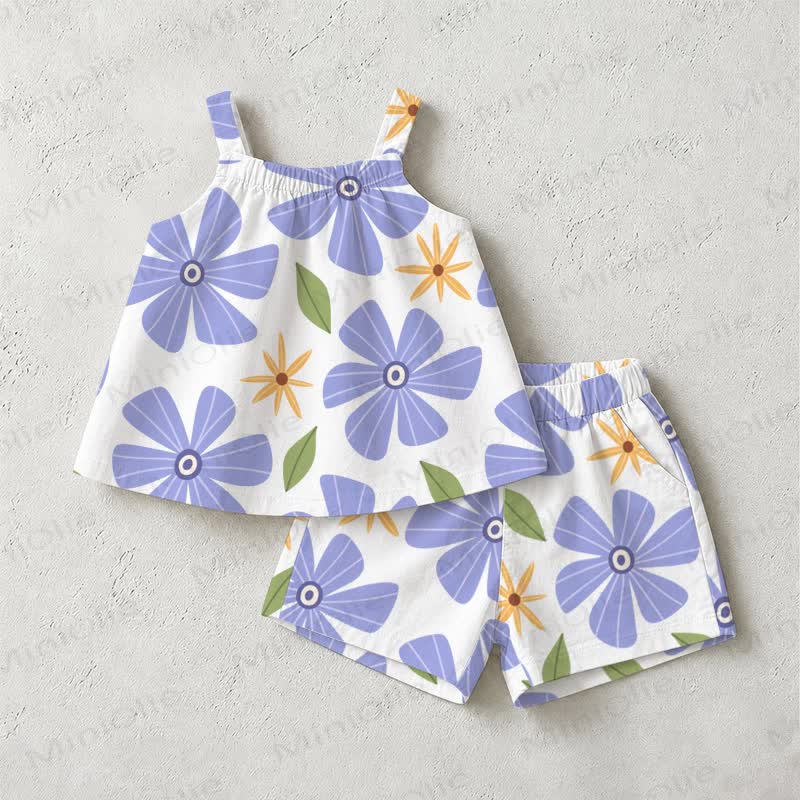 Baby Toddler Purple Flower Short-Sleeve Set - White - 3-5T - image 1