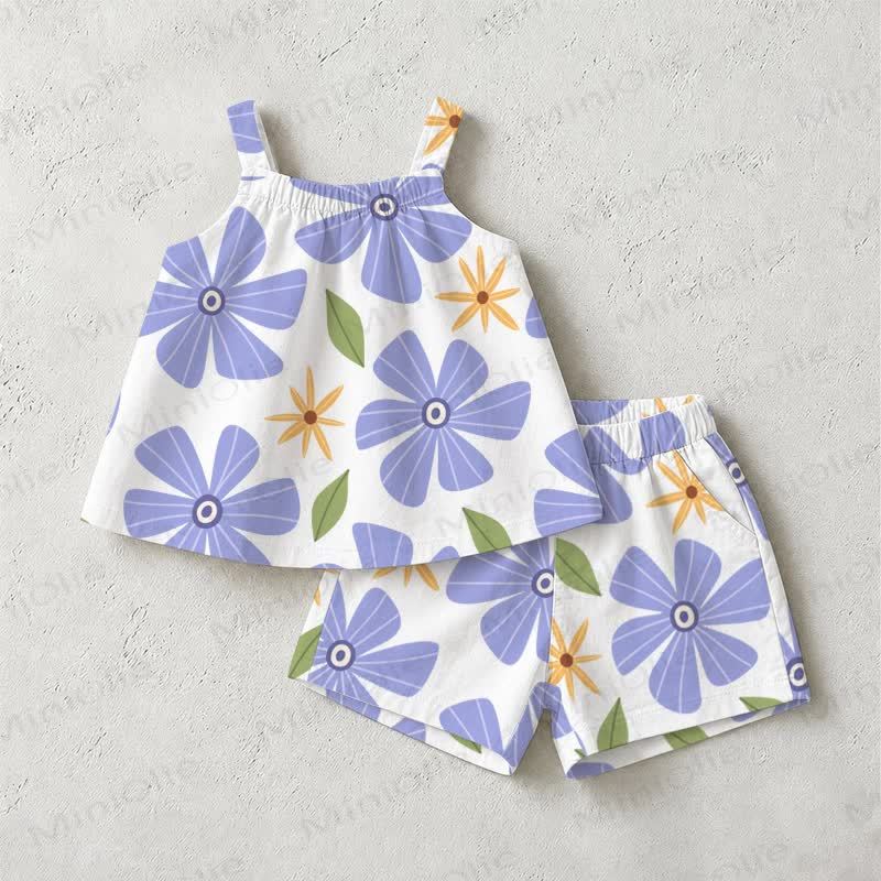 Baby Toddler Purple Flower Short-Sleeve Set - White - 3-5T - image 1