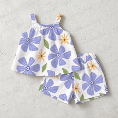 Baby Toddler Purple Flower Short-Sleeve Set - White - 3-5T - image 1