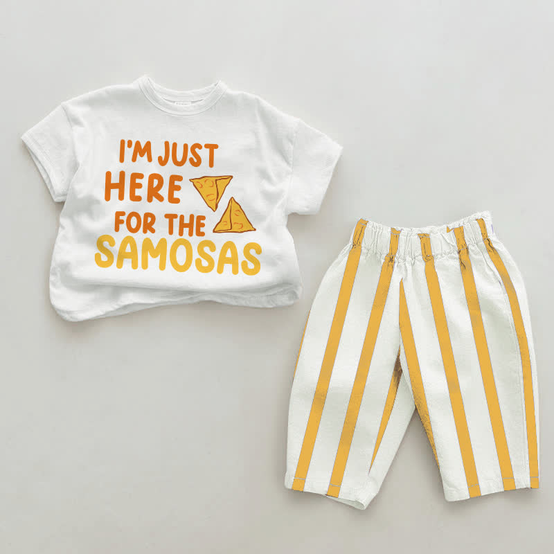 I'M JUST HEAR FOR THE SAMOSAS Baby Vertical Striped 2-piece Set - White&Yellow - 2-3T - image 1
