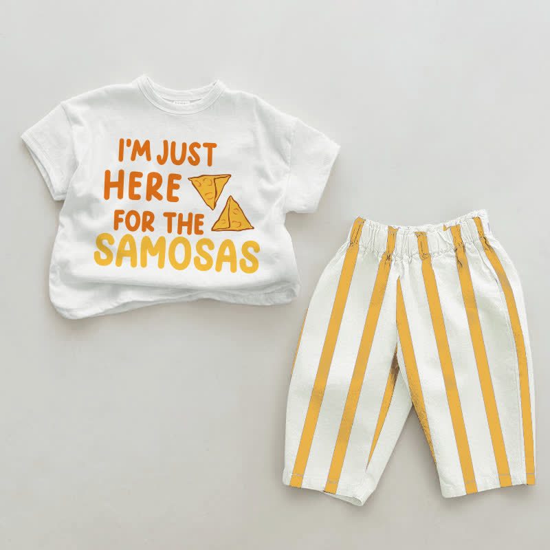 I'M JUST HEAR FOR THE SAMOSAS Baby Vertical Striped 2-piece Set - White&Yellow - 2-3T - image 1