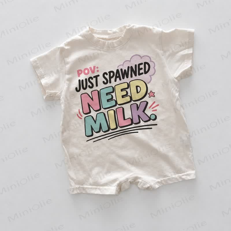 POV: JUST SPAWNED NEED MILK. Baby White Slogan Romper - White - 18-24M - image 1