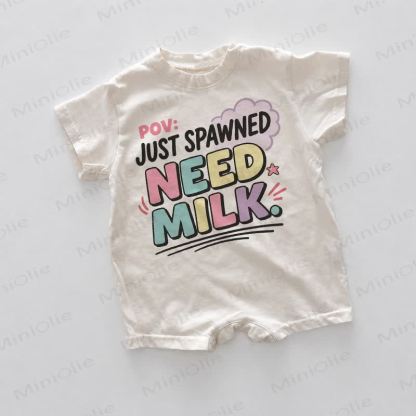 POV: JUST SPAWNED NEED MILK. Baby White Slogan Romper - White - 18-24M - image 1