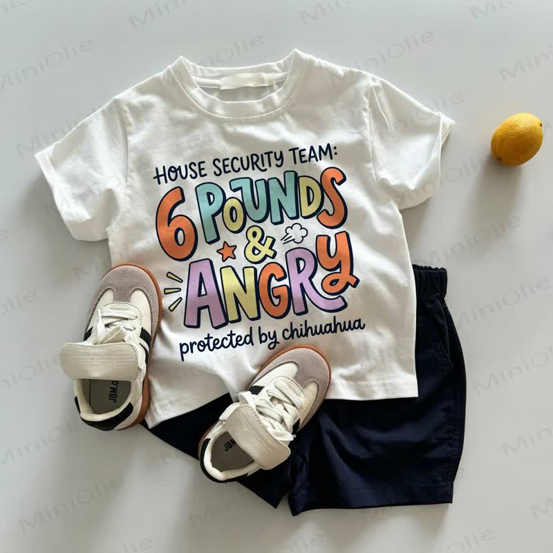 HOUSE SECURITY TEAM: 6 POUNDS & ANGRY Baby Toddler Tee and Shorts 2-piece Set - White&Navy - 3-5T - image 1