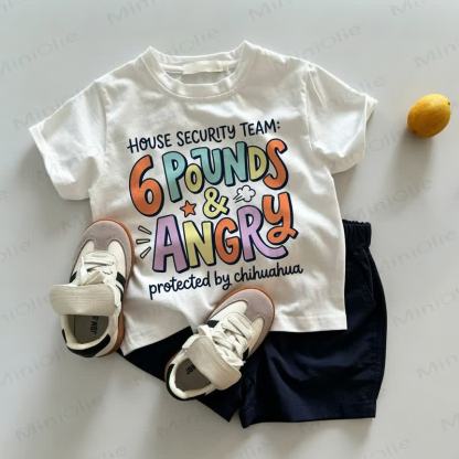 HOUSE SECURITY TEAM: 6 POUNDS & ANGRY Baby Toddler Tee and Shorts 2-piece Set - White&Navy - 3-5T - image 1