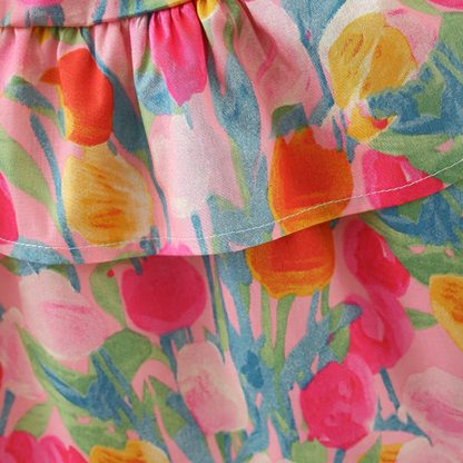 Baby Toddler Girl Tulip Print Tiered Summer Dress with Hat - image 5