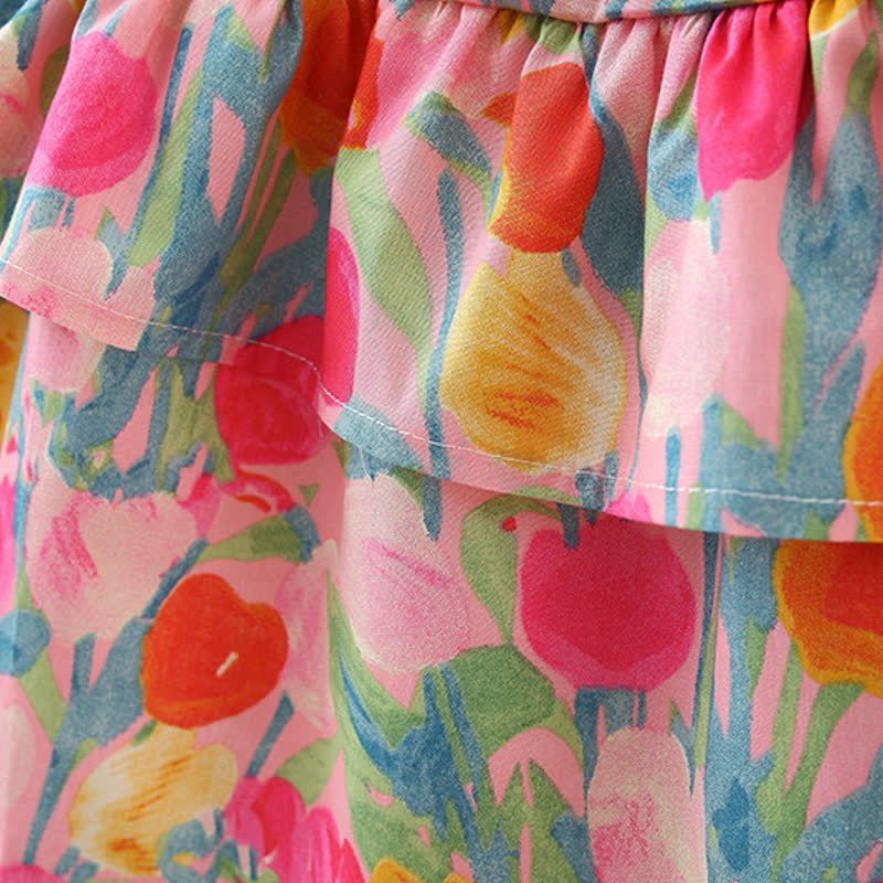 Baby Toddler Girl Tulip Print Tiered Summer Dress with Hat - image 6