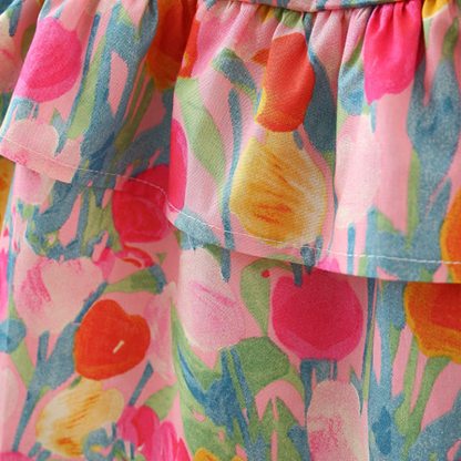 Baby Toddler Girl Tulip Print Tiered Summer Dress with Hat - image 6
