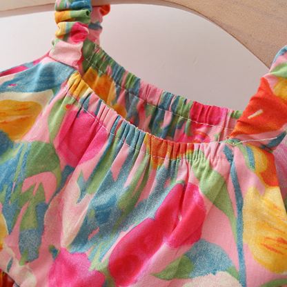 Baby Toddler Girl Tulip Print Tiered Summer Dress with Hat - image 4