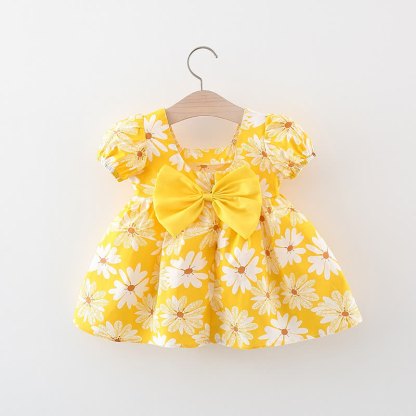 Toddler Baby Girl Daisy Print Bow Puff Sleeve Dress - Yellow - 3-4T - image 3